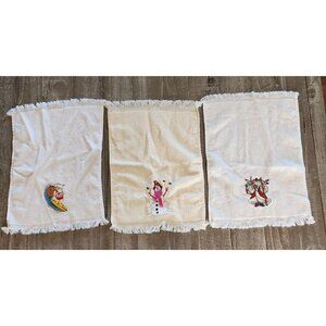 Christmas Embroidered Cotton Hand Towels With‎ Fringe Set of 3 11 x 14